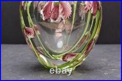 RARE and FINE Signed Lotton Multi Floral Double Wall Studio Art Glass Vase HEAVY
