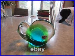 RARE glass cat paperweight FM Konstglas Ronneby Sweden signed Orig. Sticker