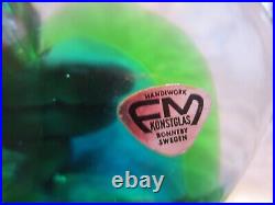 RARE glass cat paperweight FM Konstglas Ronneby Sweden signed Orig. Sticker