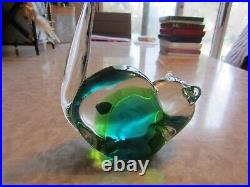 RARE glass cat paperweight FM Konstglas Ronneby Sweden signed Orig. Sticker