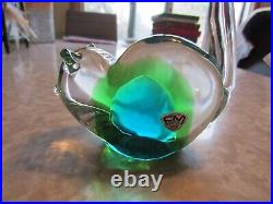 RARE glass cat paperweight FM Konstglas Ronneby Sweden signed Orig. Sticker