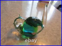 RARE glass cat paperweight FM Konstglas Ronneby Sweden signed Orig. Sticker