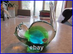 RARE glass cat paperweight FM Konstglas Ronneby Sweden signed Orig. Sticker