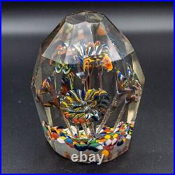 READ Antique Czech Bohemian Faceted Art Glass Paperweight Multicolor Flowers