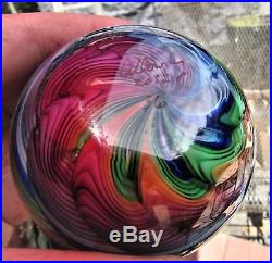 Rainbow Swirl Signed James Alloway 2012 #36, 3 inch Art Glass Paperweight