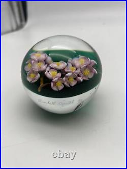 Randall Grubb 1992 Pink flowers glass paperweight