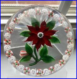 Randall Grubb Faceted 3 Flower Poinsettia Cut Glass Paperweight 1994 art glass