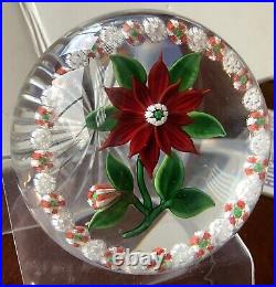 Randall Grubb Faceted 3 Flower Poinsettia Cut Glass Paperweight 1994 art glass