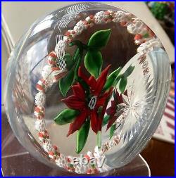 Randall Grubb Faceted 3 Flower Poinsettia Cut Glass Paperweight 1994 art glass