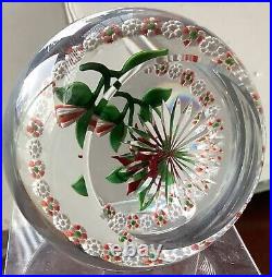 Randall Grubb Faceted 3 Flower Poinsettia Cut Glass Paperweight 1994 art glass