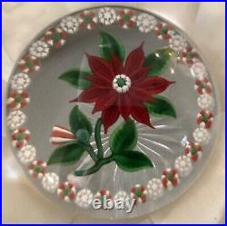 Randall Grubb Faceted 3 Flower Poinsettia Cut Glass Paperweight 1994 art glass