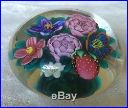 Rare Early Work, Ken Rosenfeld 1986 Art Glass Paperweight Strawberry Bouquet