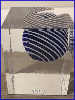 Rare Ladislav Oliva Modernist Art Glass Cube Paperweight With Embedded Sphere