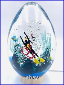 Rare Murano Art Glass Aquarium Large Sea Life / Scuba Diver Paperweight Signed