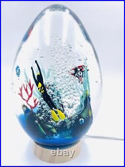 Rare Murano Art Glass Aquarium Large Sea Life / Scuba Diver Paperweight Signed