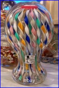 Rare Murano Fratelli Toso Pedestal Millifiori Ribbon Swirl Glass Mushroom Italy