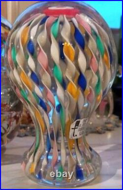 Rare Murano Fratelli Toso Pedestal Millifiori Ribbon Swirl Glass Mushroom Italy