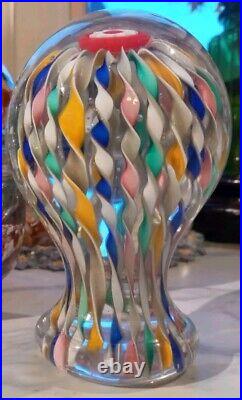 Rare Murano Fratelli Toso Pedestal Millifiori Ribbon Swirl Glass Mushroom Italy