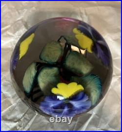 Rare Vintage David Lotton Studio Art Glass Paperweight Flower Floral