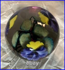 Rare Vintage David Lotton Studio Art Glass Paperweight Flower Floral