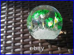 Rare Vintage French BACCARAT Round Green Floral Flowers W Stems Paperweight VGC