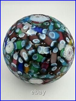 Rare Vintage MURANO Matte Scrambled Millefiori End Of Day 3 Paperweight Venice