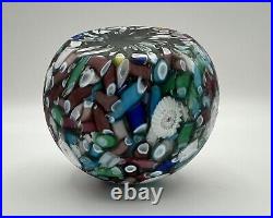 Rare Vintage MURANO Matte Scrambled Millefiori End Of Day 3 Paperweight Venice