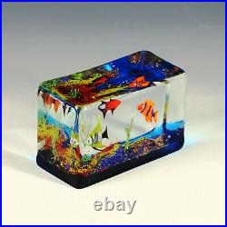 Rare Vintage Murano Italy Art Glass 5lb Block Fish Aquarium Signed Paperweight