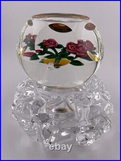 Ray Banford Roses On Amber Lampwork Glass Paperweight WithBlack B Signature Cane