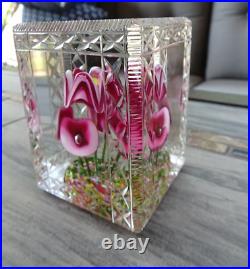 Rectangular Bohemian Art Deco Glass Flower Bouquet Faceted Fancy Cut Paperweight