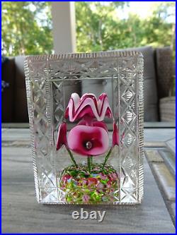 Rectangular Bohemian Art Deco Glass Flower Bouquet Faceted Fancy Cut Paperweight