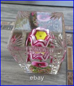 Rectangular Bohemian Art Deco Glass Flower Bouquet Faceted Fancy Cut Paperweight