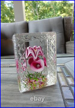 Rectangular Bohemian Art Deco Glass Flower Bouquet Faceted Fancy Cut Paperweight