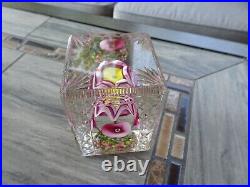 Rectangular Bohemian Art Deco Glass Flower Bouquet Faceted Fancy Cut Paperweight