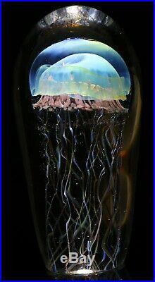 Remarkable RICK SATAVA Blue MOON JELLYFISH Art Glass PAPERWEIGHT Sculpture 6.1