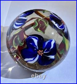 Richard Olma 1985 SIGNED Purple Flower Blossoms Art Glass Paperweight RARE