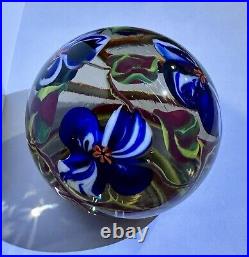 Richard Olma 1985 SIGNED Purple Flower Blossoms Art Glass Paperweight RARE