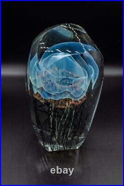 Richard Satava Art Glass Faceted Jellyfish Blue Moon Sculpture Paperweight 5.5