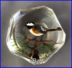 Rick Ayotte Art Glass Paperweight Chickadee 1980 Faceted