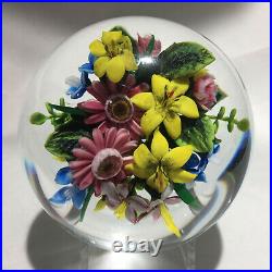 Rick Ayotte Glass Paperweight with Floral Bouquet, Signed 2003
