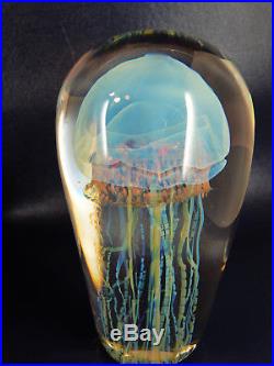 Rick Satava Hand Crafted Studio Art Glass JellyFish Paperweight 1998, Signed