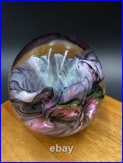 Robert Eickholt Art Glass Paperweight Blue Pink Purple Green Sculpture 1997