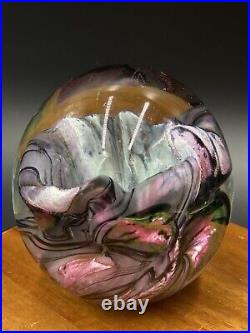 Robert Eickholt Art Glass Paperweight Blue Pink Purple Green Sculpture 1997