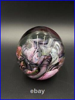 Robert Eickholt Art Glass Paperweight Blue Pink Purple Green Sculpture 1997