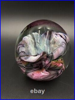 Robert Eickholt Art Glass Paperweight Blue Pink Purple Green Sculpture 1997