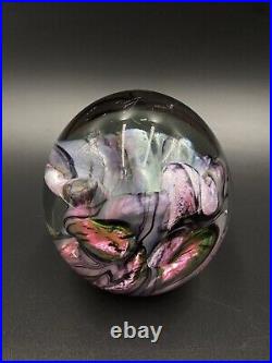 Robert Eickholt Art Glass Paperweight Blue Pink Purple Green Sculpture 1997