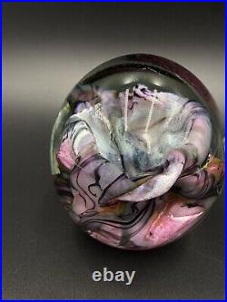 Robert Eickholt Art Glass Paperweight Blue Pink Purple Green Sculpture 1997