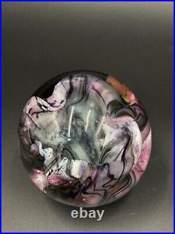 Robert Eickholt Art Glass Paperweight Blue Pink Purple Green Sculpture 1997