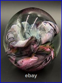 Robert Eickholt Art Glass Paperweight Blue Pink Purple Green Sculpture 1997