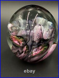 Robert Eickholt Art Glass Paperweight Blue Pink Purple Green Sculpture 1997